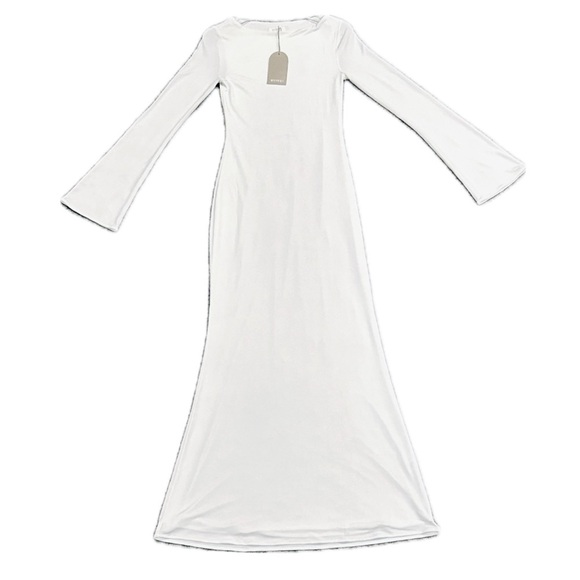 👠🥂 NWT MESHKI TARNA White Ivory Bodycon Maxi Dress Long Sleeve Holiday Party | M - Picture 1 of 6